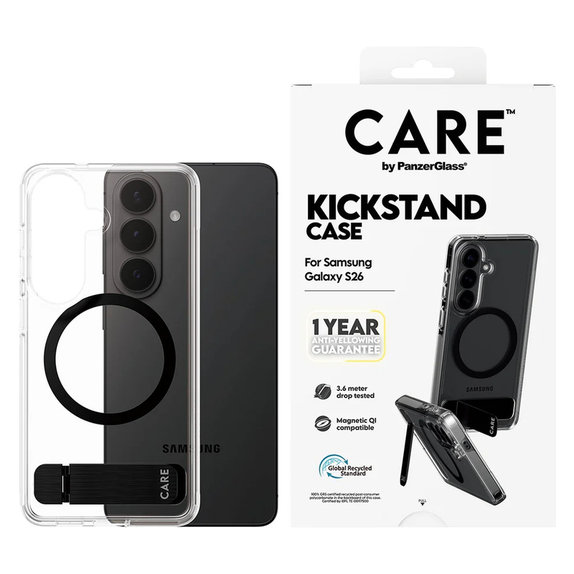 Θήκη Kickstand με μαύρο QI για Samsung Galaxy S26, Διάφανο, PanzerGlass