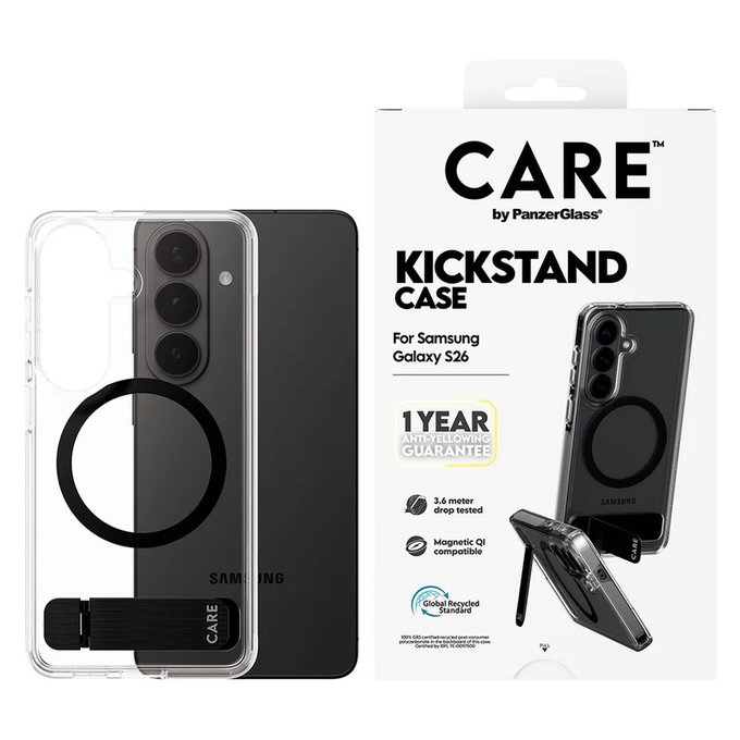 Θήκη Kickstand με μαύρο QI για Samsung Galaxy S26, Διάφανο, PanzerGlass