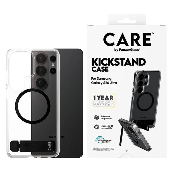 Θήκη Kickstand με μαύρο QI για Samsung Galaxy S26 Ultra, Διάφανο, PanzerGlass