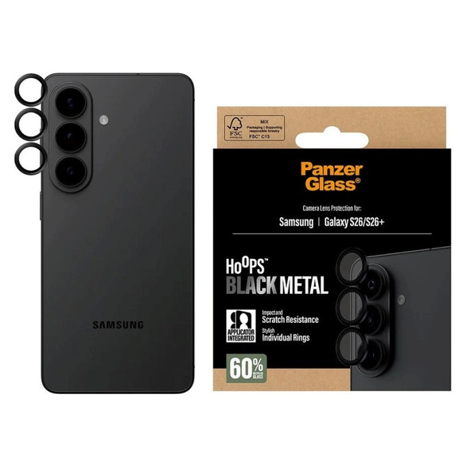 Προστατευτικό καλύμματος φακού Hoops για Samsung S26/S26+, Μαύρο, PanzerGlass