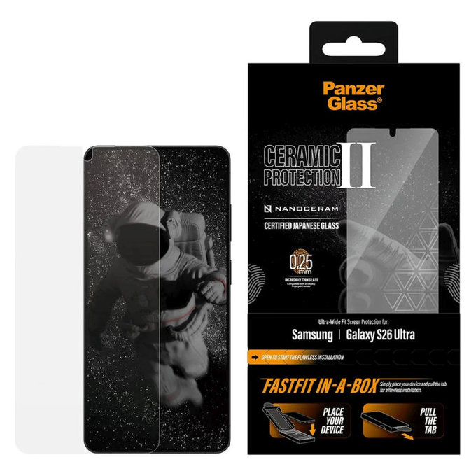 Σκληρυμένο γυαλί UWF Ceramic με FASTFIT In-A-Box για Samsung S26 Ultra, Διαφανές, PanzerGlass
