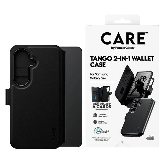 Θήκη Tango Wallet Two-In-One με QI για Samsung Galaxy S26, Μαύρο, PanzerGlass