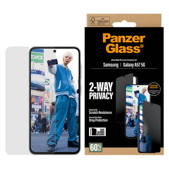 Σκληρυμένο γυαλί UWF Privacy με εφαρμογέα για Samsung Galaxy A57, Διάφανο, PanzerGlass