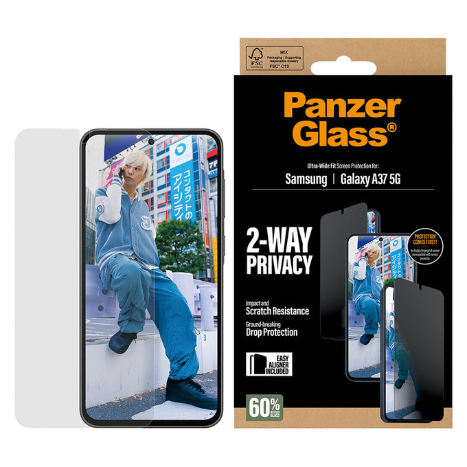 Σκληρυμένο γυαλί UWF Privacy με εφαρμογέα για Samsung Galaxy A37, Διάφανο, PanzerGlass