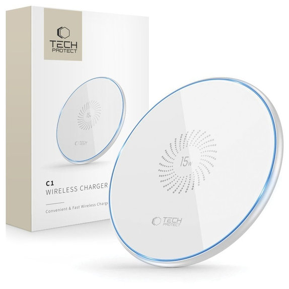 Ασύρματος φορτιστής QI15W-C1 15W, λευκή, Tech-Protect