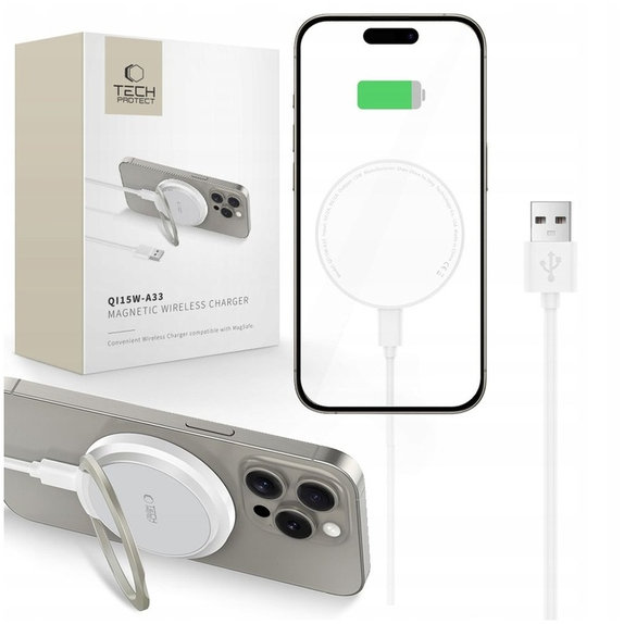 Ασύρματος φορτιστής QI15W-A33 Magnetic MagSafe, λευκή, Tech-Protect