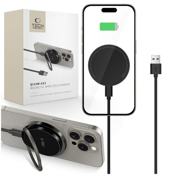 Ασύρματος φορτιστής QI15W-A33 Magnetic MagSafe, μαύρη, Tech-Protect