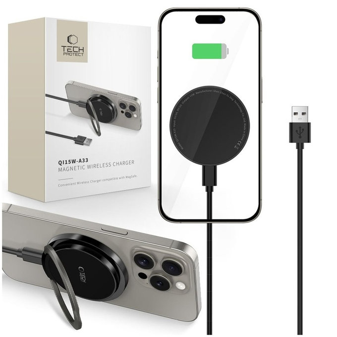Ασύρματος φορτιστής QI15W-A33 Magnetic MagSafe, μαύρη, Tech-Protect