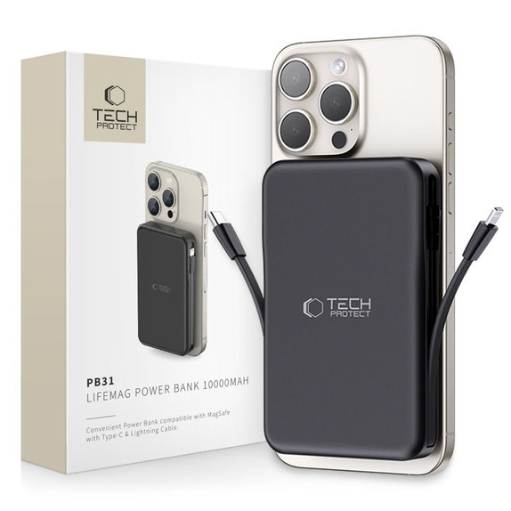 Power bank PB31 Lifemag MagSafe 10000mAh, μαύρη, Tech-Protect