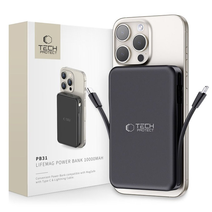 Power bank PB31 Lifemag MagSafe 10000mAh, μαύρη, Tech-Protect