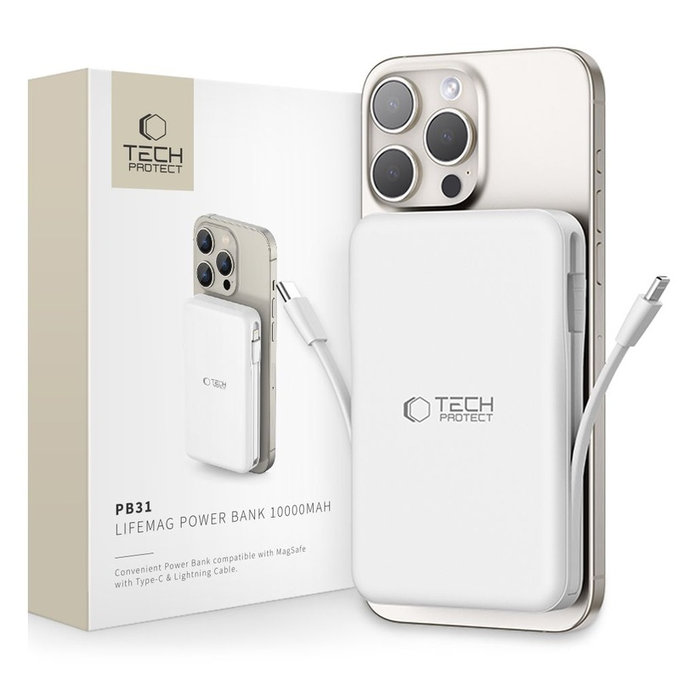 Power bank PB31 Lifemag MagSafe 10000mAh, λευκή, Tech-Protect