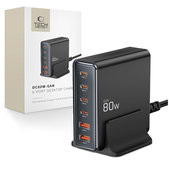 Φορτιστής δικτύου DC80W-GAN 6-PORT PD 80W / QC3.0, μαύρη, Tech-Protect