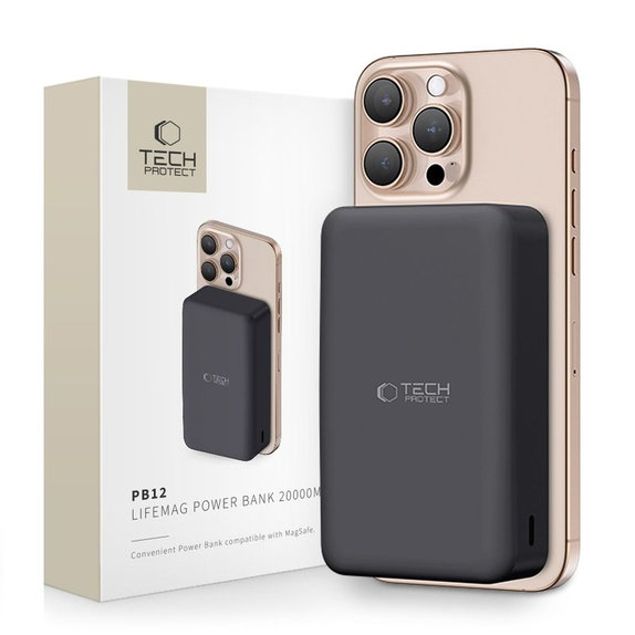 Power bank PB12 Lifemag MagSafe 20000mAh, μαύρη, Tech-Protect