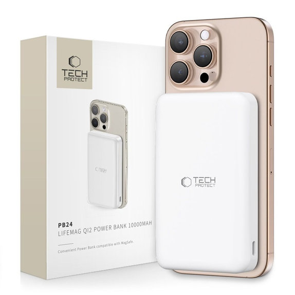 Power bank PB24 Lifemag Qi2 MagSafe 10000mAh, λευκή, Tech-Protect