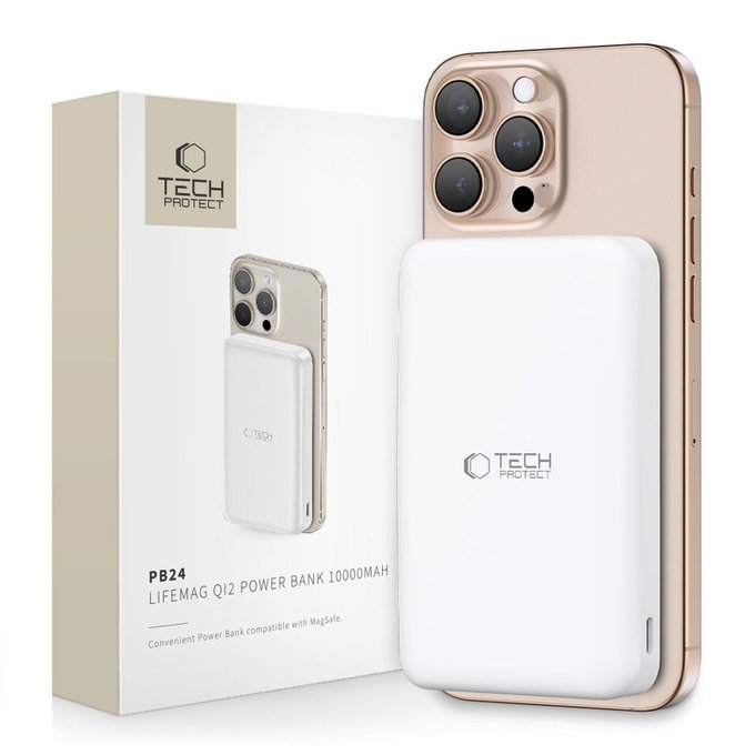 Power bank PB24 Lifemag Qi2 MagSafe 10000mAh, λευκή, Tech-Protect