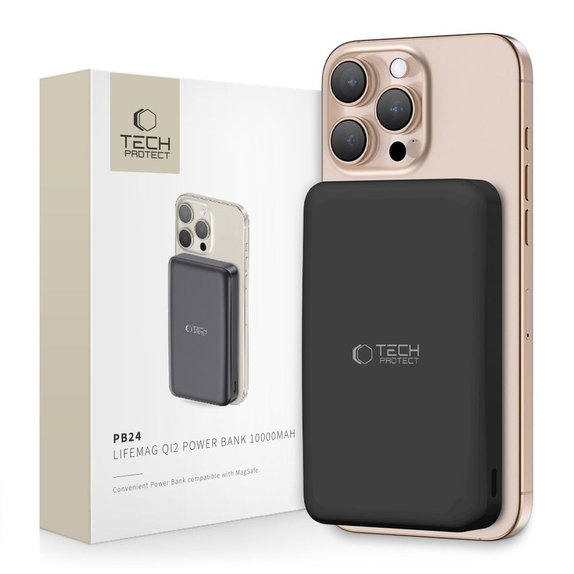 Power bank PB24 Lifemag Qi2 MagSafe 10000mAh, μαύρη, Tech-Protect