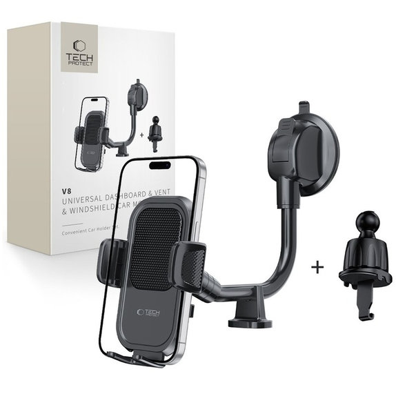 Βάση αυτοκινήτου V8 Universal Long Arm Dashboard & Windshield, μαύρη, Tech-Protect