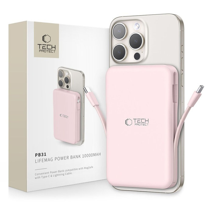Power bank PB31 Lifemag MagSafe 10000mAh, ροζ, Tech-Protect