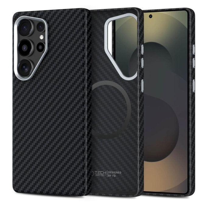 Θήκη Ion Carbon MagSafe για Samsung S25 Ultra, μαύρη/ασημί, Tech-Protect