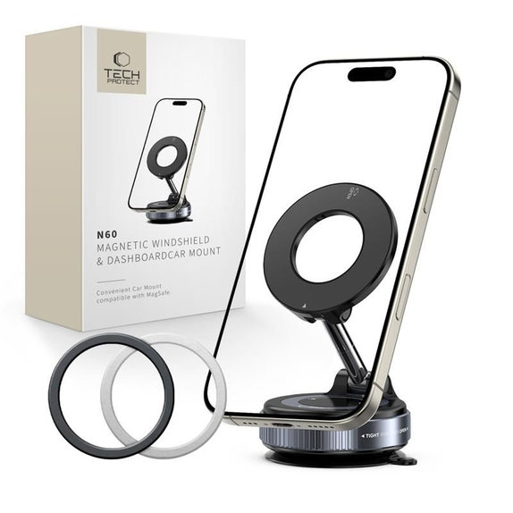 Βάση αυτοκινήτου N60 Magnetic MagSafe Windshield & Dashboard, μαύρη, Tech-Protect