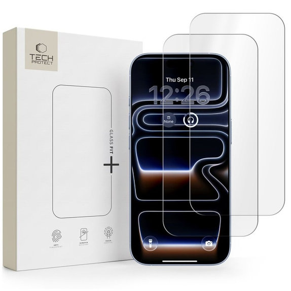 Σκληρυμένο γυαλί Glass Fit+ 2-PACK για iPhone 16 Pro / 17 / 17 Pro / 18 Pro, διάφανη, Tech-Protect
