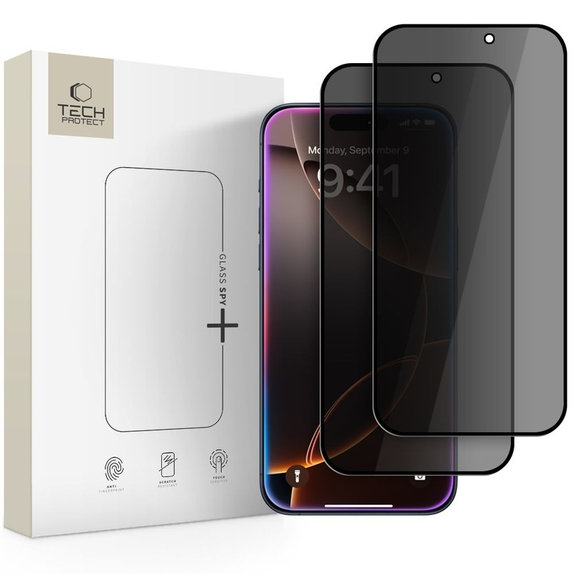Privacy σκληρυμένο γυαλί Glass Spy+ 2-PACK για iPhone 16 Pro / 17 / 17 Pro, privacy, Tech-Protect
