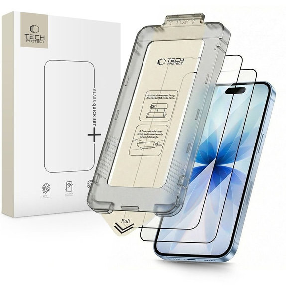 Σκληρυμένο γυαλί Quick Set+ 2-PACK για iPhone 17, μαύρη, Tech-Protect