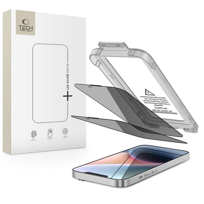Privacy σκληρυμένο γυαλί Quick Set Spy+ 2-PACK για iPhone 13 / 13 Pro / 14 / 16E / 17E, privacy, Tech-Protect