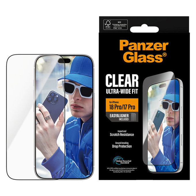 Προστατευτικό γυαλί UWF με εφαρμογέα για iPhone 18 Pro/17 Pro, Μαύρο, PanzerGlass