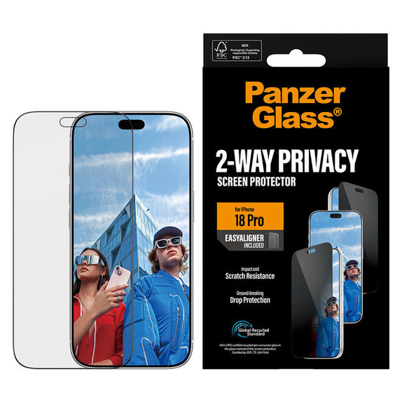 Προστατευτικό γυαλί UWF 2-Way Privacy με εφαρμογέα για iPhone 18 Pro, Μαύρο, PanzerGlass