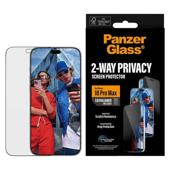 Προστατευτικό γυαλί UWF 2-Way Privacy με εφαρμογέα για iPhone 18 Pro Max, Μαύρο, PanzerGlass