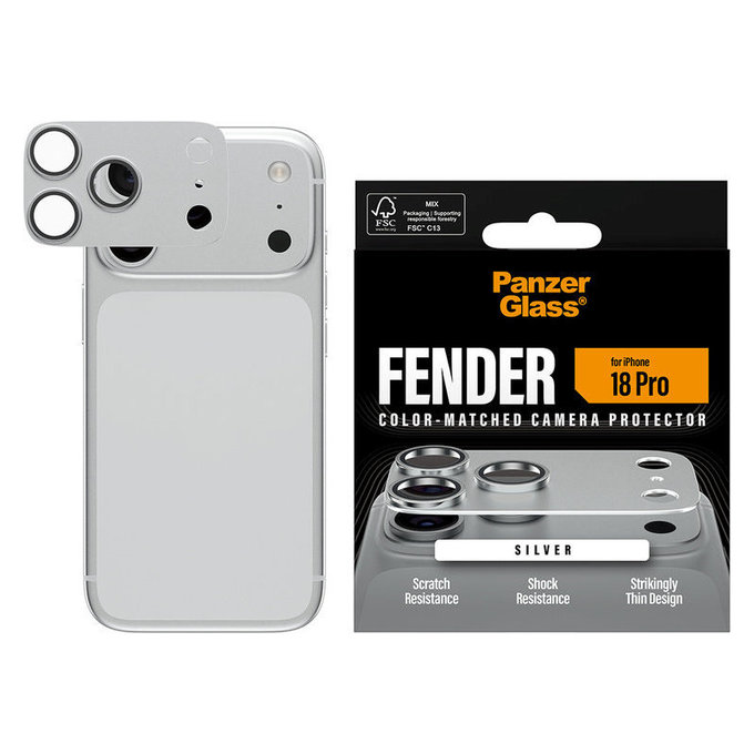 Προστατευτικό καλύμματος φακού Fender για iPhone 18 Pro, Ασημί, PanzerGlass