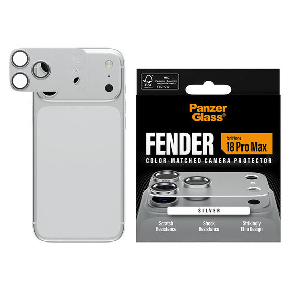 Προστατευτικό καλύμματος φακού Fender για iPhone 18 Pro Max, Ασημί, PanzerGlass