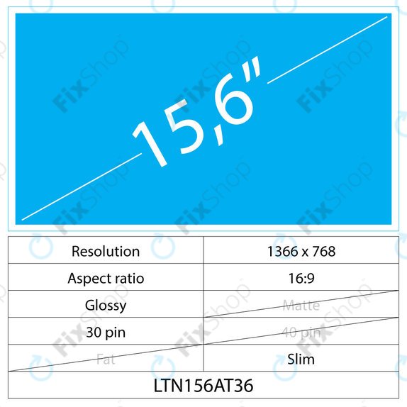Οθόνη Slim Glossy, 15.6", 30 pin, HD