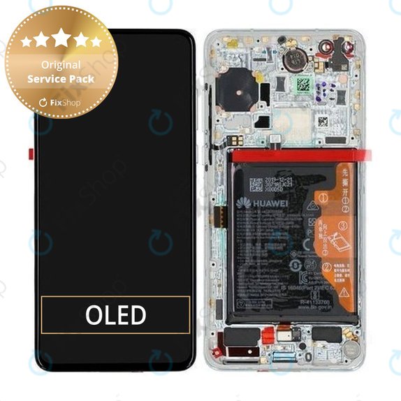 Συγκρότημα οθόνης με μπαταρία για + Fingerprint Sensor Huawei P40, 02353MFW, Ice White, Silver Frost, Service Pack