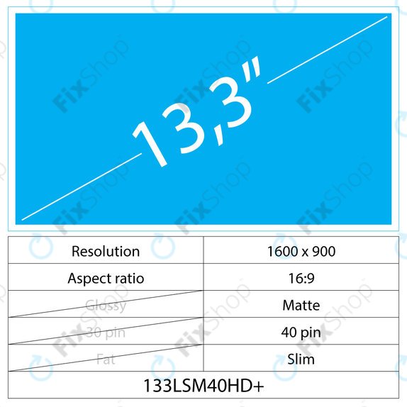 Οθόνη Slim Matte, 13.3", 40 pin, HD+