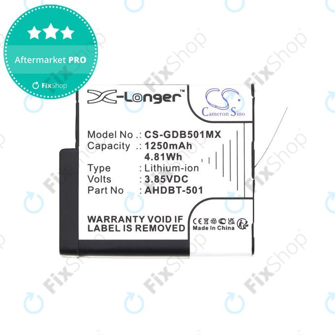 Μπαταρία για Gopro Hero 8, Hero 6, 1250mAh, Li-Ion, 3.85V, AHDBT-501, HQ