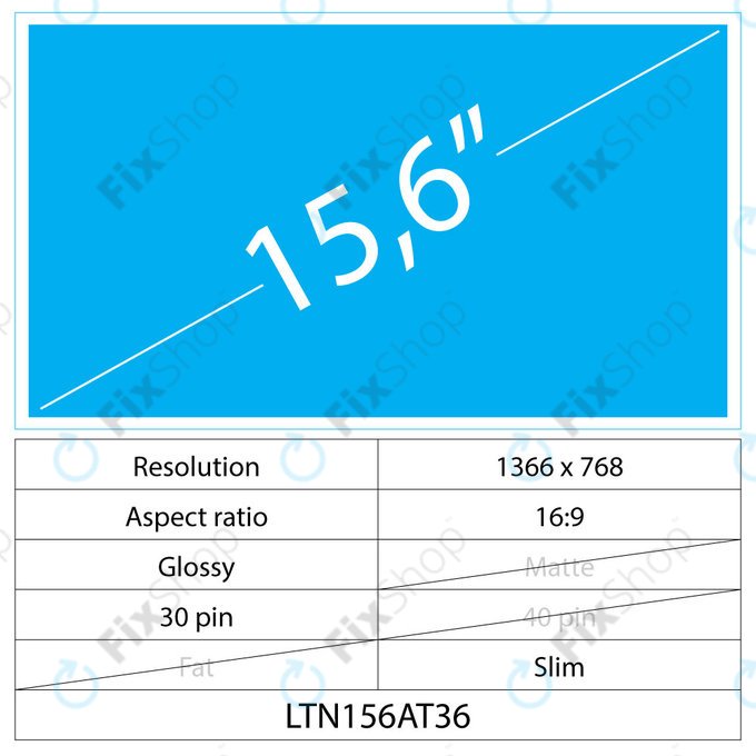 LCD Display Slim Glossy | 15.6" | 30 pin | HD