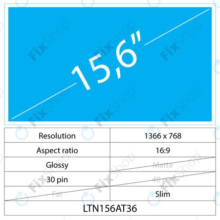 LCD Display Slim Glossy | 15.6" | 30 pin | HD