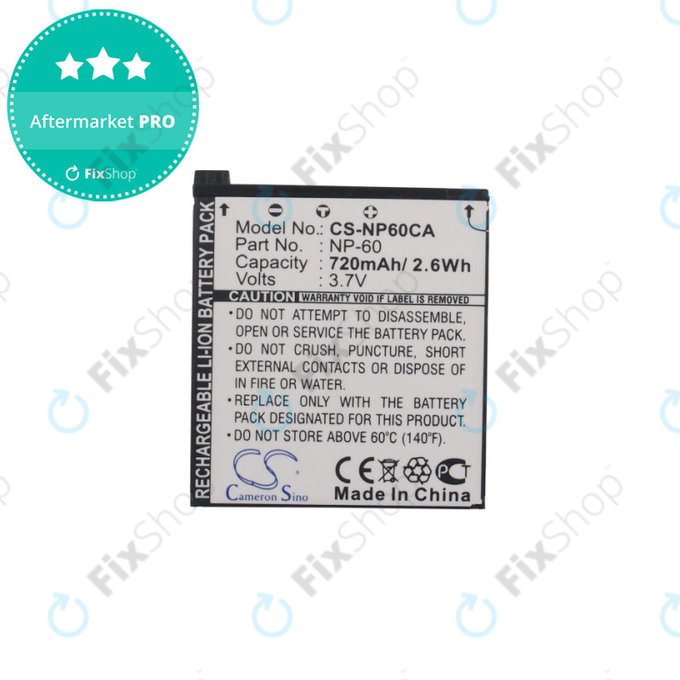 Μπαταρία για Casio Exilim Zoom EX-Z19, EX-Z85, EX-Z9, 720mAh, Li-Ion, 3.7V, NP-60, HQ