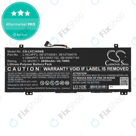 Μπαταρία για Lenovo Ideapad C340, Ideapad Flex, 2850mAh, Li-Pol, 15.36V, L18C4PF3, HQ