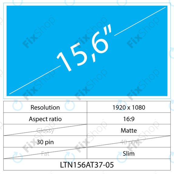 Οθόνη Slim Matte, 15.6", 30 pin, Full HD