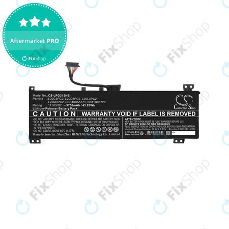 Μπαταρία για Lenovo IdeaPad Gaming 3, 3750mAh, Li-Pol, 11.52V, L20C3PC2, HQ