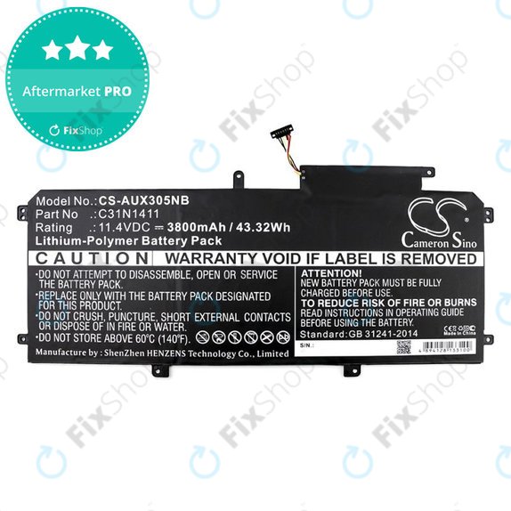 Μπαταρία για Asus Zenbook UX305, 3800mAh, Li-Pol, 11.4V, C31N1411, HQ