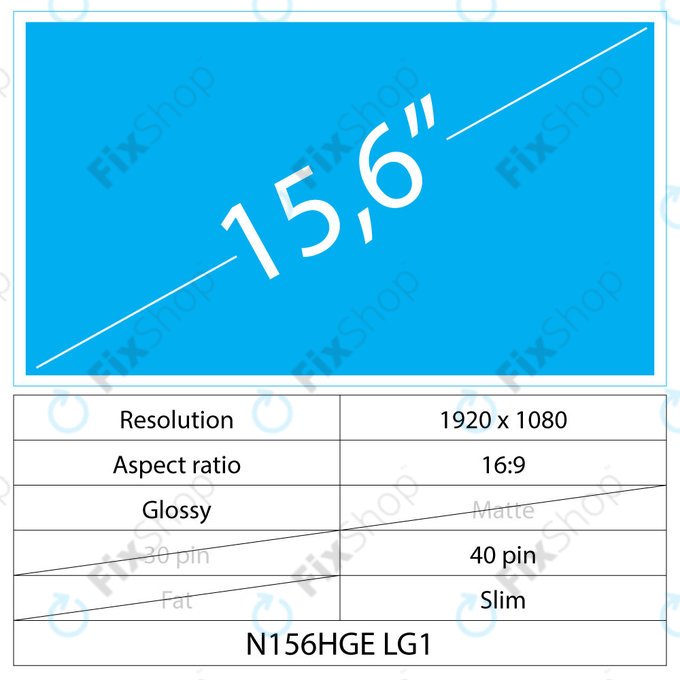 LCD Display Slim Glossy | 15.6" | 40 pin | Full HD