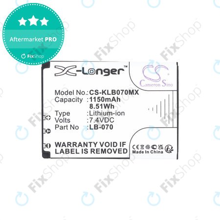 Μπαταρία για Kodak PIXPRO S1, AZ651, AZ652, AZ901, 1150mAh, Li-Ion, 7.4V, LB-070, HQ