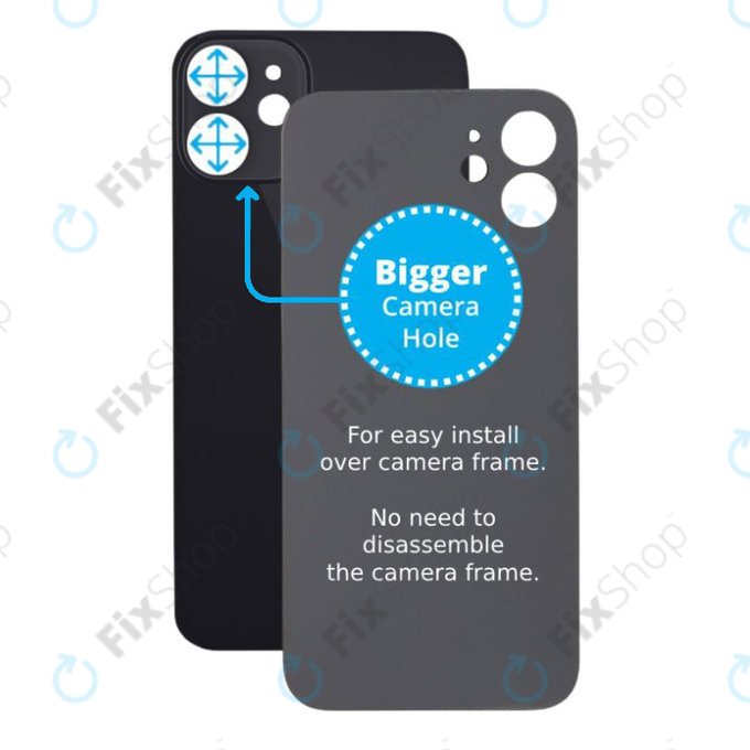 Πίσω Γυαλί με Μεγάλη Τρύπα Κάμερας για iPhone 12 Mini | Μαύρο | Black