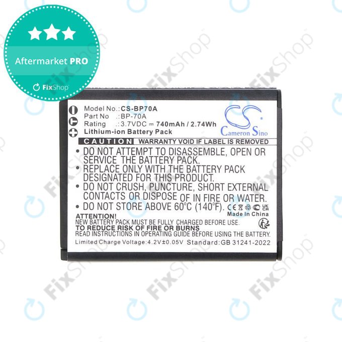 Μπαταρία για Samsung ES, ST, 740mAh, Li-Ion, 3.7V, BP-70A, HQ