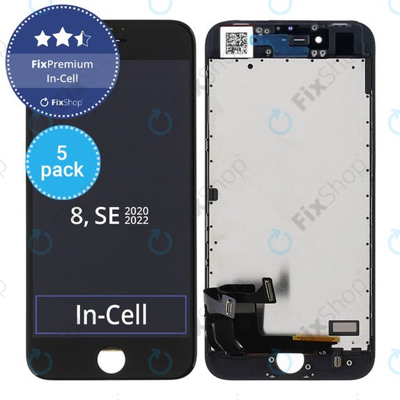 Οθόνη 5 Pack In-Cell για iPhone 8, SE (2020), SE (2022), Black, Αφής με πλαίσιο, FixPremium