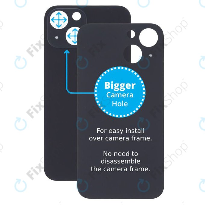 Πίσω Γυαλί με Μεγάλη Τρύπα Κάμερας για iPhone 13 Mini | Μαυρομπλέ | Midnight